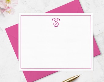 Couture Interlocking 2 Letter Monogram Note Cards with Border, Classic Monogrammed Personalized  Stationery