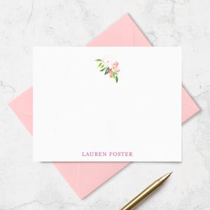 Tarjetas de felicitación personalizadas con nombre y diseño floral en acuarela, tarjetas de agradecimiento florales, tarjetas planas y sobres.