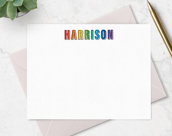 Rainbow Note Cards Stationery Set with Envelopes, Great for Kids or Teens,  Set of A2 Flat Notecards with Personalized Name