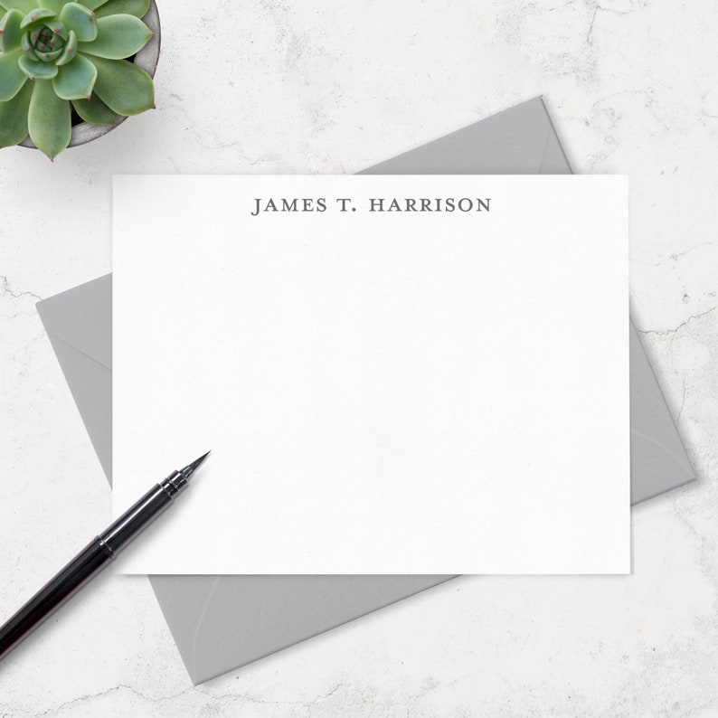 Personalized Note Cards for Men with Envelopes, Professional Stationery Set of 10, Simple Modern Design, Choose Colors, Gift For Him image 3