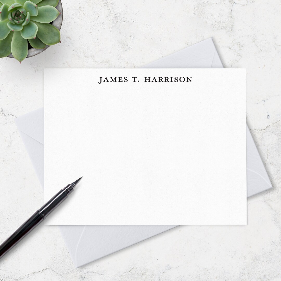Personalized note cards for men with envelopes professional stationery