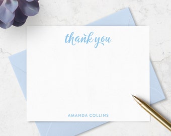 Thank You Note Cards & Envelopes,  Set of 10 Thank You A2 Flat Note Cards, Personalized with Name, Choose Ink and Envelope Colors