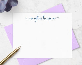 Personalized Note Cards & Envelope Stationery Set, Custom Note Cards in Lowercase Script with Flourishes,  Stationary Set A2 or A7