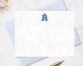 Chic Interlocking 2 Letter Monogram Note Cards, Classic Monogrammed Personalized  Stationery