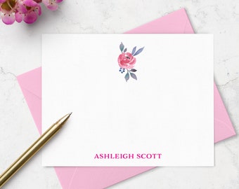 Personalized Floral Note Card & Envelope Stationery Set, Watercolor Flower Design Stationary Choose your Ink and Envelope Colors | Set of 10