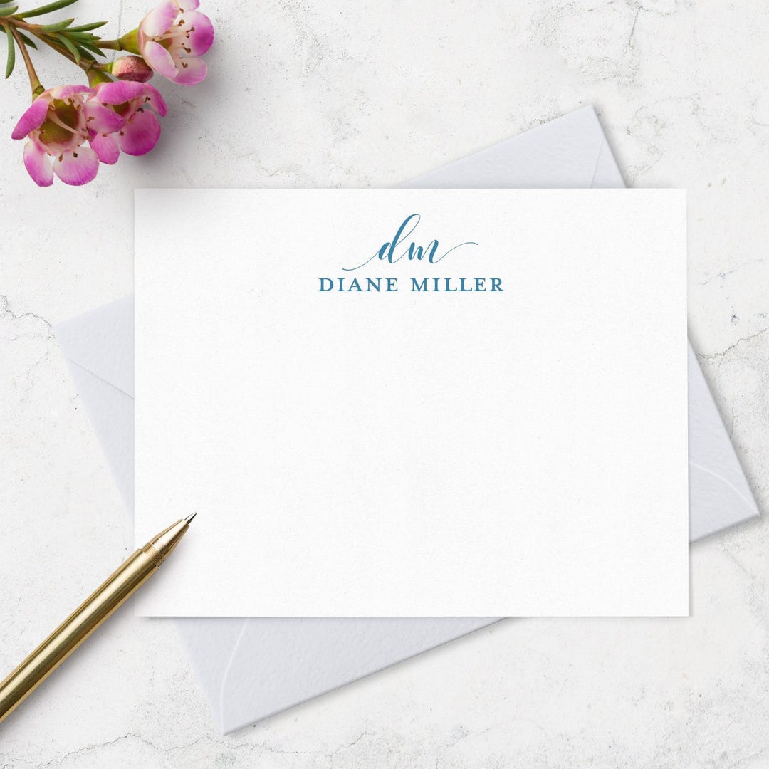 Monogrammed Note Cards Set, Custom Stationery With 2 Letter Monogram ...