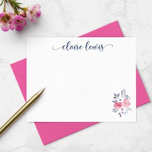 Custom Floral Note Cards Personalized with Name, Stationery Flat Cards & Envelopes, Choose Colors A2 or A7 Bild 1