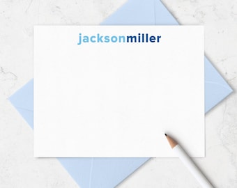 Note Cards for Boys Stationary, Blue & Navy Personalized Notecard and Envelope Stationery Set for Kids, Children's Writing Set |  A2 or A7