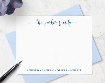 Personalized Family Stationery Set, Custom Note Cards with Names