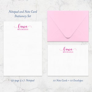 Personalized Stationery Set with 10 Note Cards 10 Envelopes 50 Page Notepad, Personalized Stationary Writing Set, Custom Stationery Gift image 2