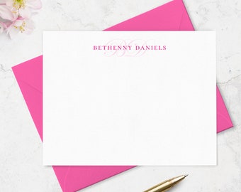 Personalized Note Card Set with Script Monogram and Full Name,  Stationery Set Notecards and Envelopes, Choice of Colors | Set of 10