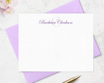 Personalized Note Card Set with 1 Letter Monogram and Full Name,  Stationery Set Notecards and Envelopes, Choice of Colors | Set of 10