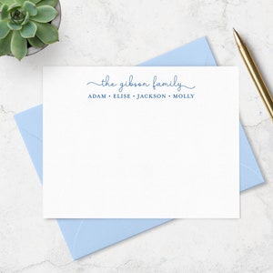 Family Note Cards and Envelopes Stationery Set, Personalized with Family and Individual Names, Choose Ink and Envelope Colors | Set of 10