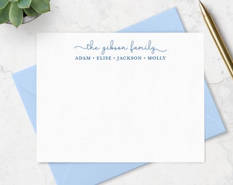 Family Note Cards and Envelopes Stationery Set, Personalized with Family and Individual Names, Choose Ink and Envelope Colors | Set of 10