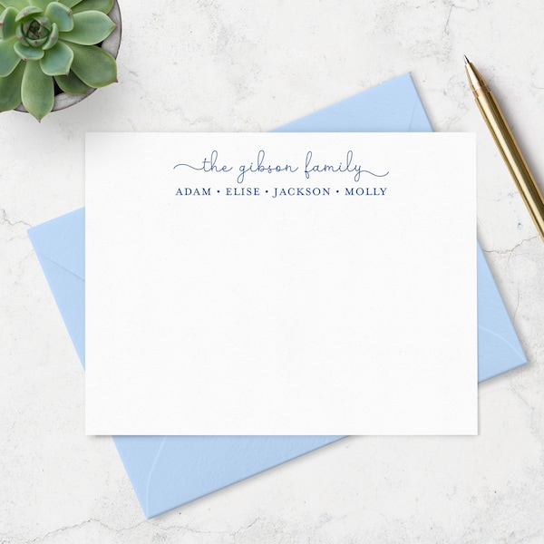 Family Note Cards and Envelopes Stationery Set, Personalized with Family and Individual Names, Choose Ink and Envelope Colors | Set of 10