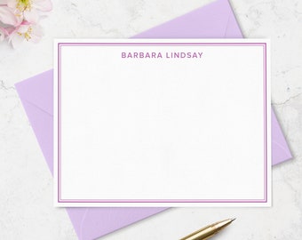 Double Border Note Card Stationary with Name in Modern Font, Set of 10 Flat Notecards, Simple Professional Business Note Card Stationery Set