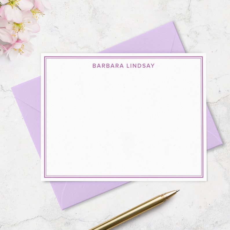 Double Border Note Card Stationary with Name in Modern Font, Set of 10 Flat Notecards, Simple Professional Business Note Card Stationery Set image 1