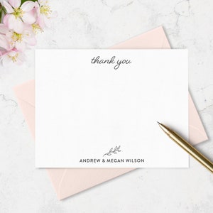 Thank You Note Cards Stationery Set with Personalized Names, great for Couples or Wedding Thank You Notes, Choose Ink and Envelope Colors image 2