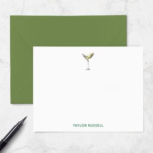 Dirty Martini Cocktail Note Cards Personalized with Name at Bottom | A2 or A7
