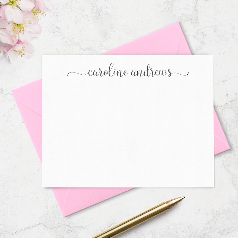 Personalized Note Cards & Envelope Set, Custom Stationery with Name in Choice of Colors, Stationary Set for Ladies Gift Set of 10 image 2