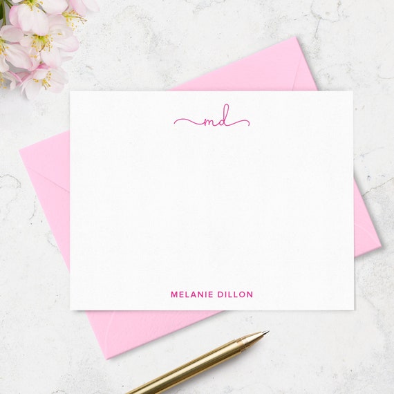 Monogrammed Note Card Set Personalized With 2 Letter Monogram Etsy