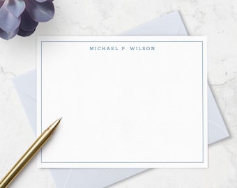 Stationery Note Cards for Men with Border and Name in Modern Font, Simple Professional Business Note Card Stationary for Men A2 or A7