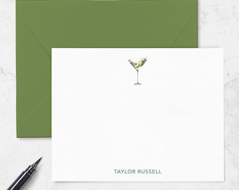 Dirty Martini Cocktail Note Cards Personalized with Name at Bottom | A2 or A7