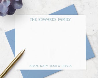 Family Note Cards and Envelopes Stationery Set, Personalized with Family & Individual Names