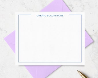 Border Note Cards Personalized with Name, Modern Simple Professional Design Notecard and Envelopes for Men, Women, Couples | Set of 10