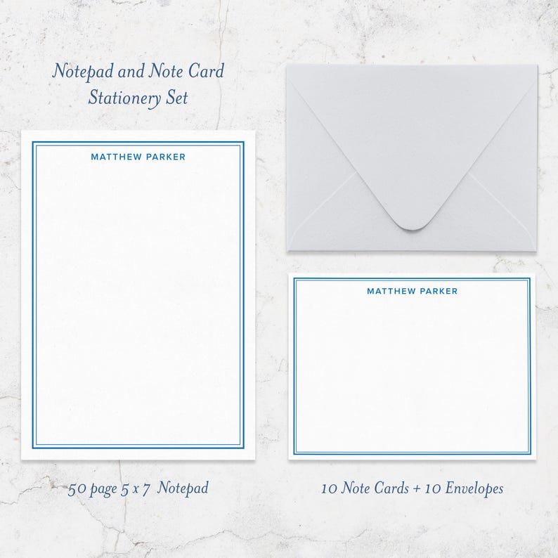 Personalized Stationery Set With 10 Note Cards + 10 Envelopes + 50 Page ...