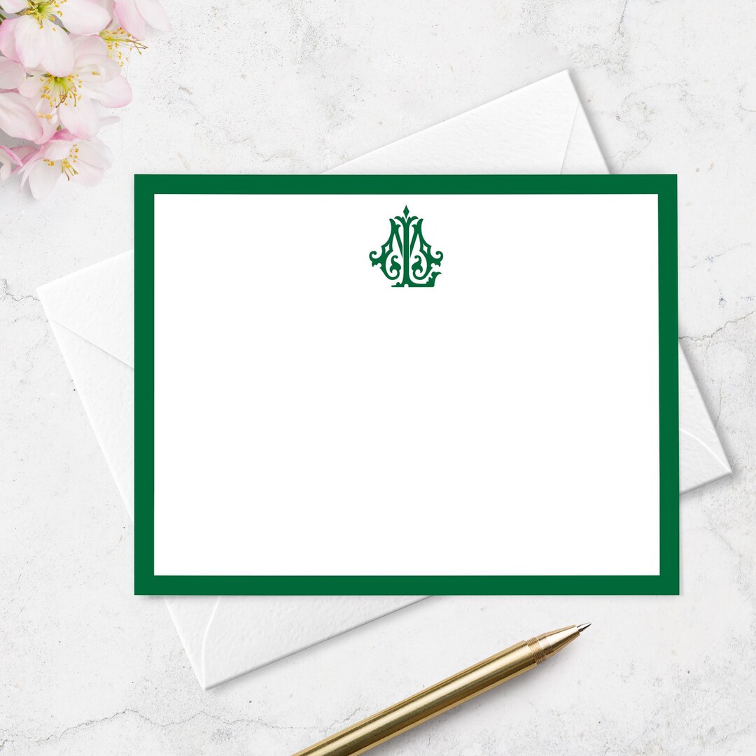 Chic Interlocking 2 Letter Monogram Note Cards With Border, Classic ...