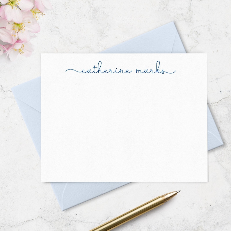 Personalized Note Cards for Women, Lowercase Script Name Stationery Set with Envelopes, Custom Thank You Cards, Gift for Her A2 or A7 image 1