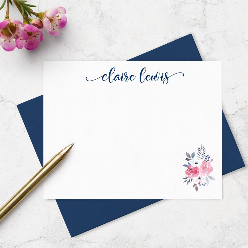 Custom Floral Note Cards Personalized with Name, Stationery Flat Cards & Envelopes, Choose Colors A2 or A7 Bild 6