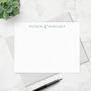 Personalized Note Cards & Envelope Stationery Set for Couples,  Set of 10 Flat A2 Cards in Choice of Colors