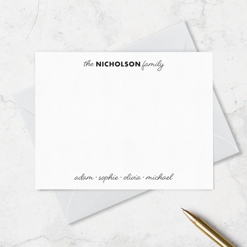 Personalized with Family and Individual Names Choose your Ink and Envelope Colors Family Note Cards and Envelopes Stationery Set