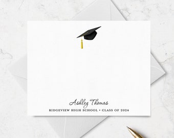 Class of 2024 Graduate Thank You Note Cards, Personalized High School College Graduation Stationery, Set of 10 Boxed Cards, Choose Colors