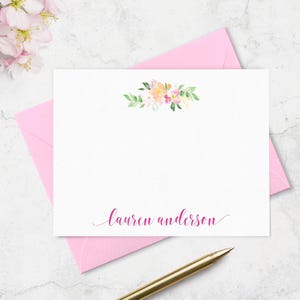 Tarjetas de felicitación florales personalizadas con sobres, juego de papelería personalizado para damas con nombre