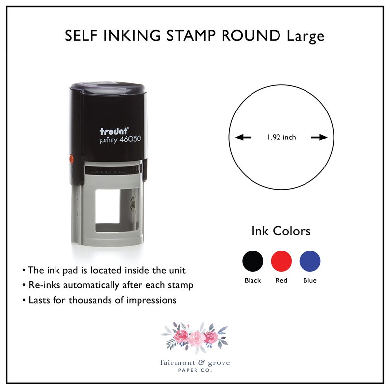 Return Address Stamp Round with Leaves and Calligraphy Font Custom Wreath Self Inking or Wooden Stamp with Handle Housewarming Gift