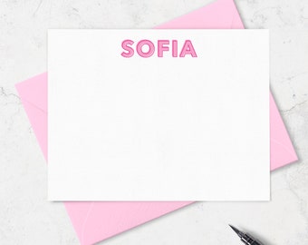 Note Cards for Girls, Personalized Pink Notecard & Envelope Stationery Set for Kids, Children's Writing Set Gift,  Flat Note Cards