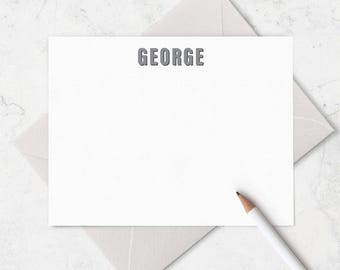 Gray Shadow Print Note Cards for Children, Personalized Notecard & Envelope Stationery Set for Kids, Boy or Girl Writing Notes | A2 or A7