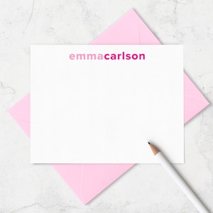 Note Cards for Girls, Personalized Pink Notecard & Envelope Stationery Set for Kids, Children's Writing Set Gift,  Flat Note Cards