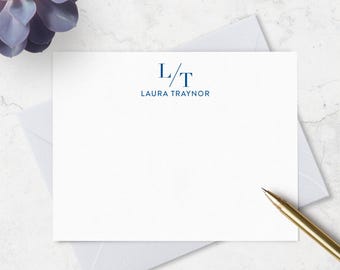 Cartes de correspondance à monogramme personnalisées avec monogramme de 2 lettres et nom - Papeterie personnalisée aux couleurs au choix A2 ou A7