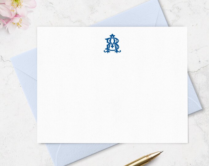 Chic Interlocking 2 Letter Monogram Note Cards, Classic Monogrammed ...
