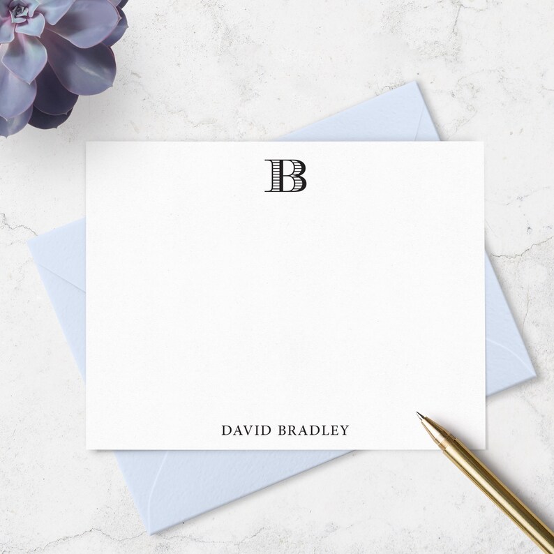 Monogrammed Note Cards for Men, Custom Stationery Set With Personalized ...