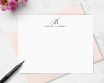 Custom Monogram Note Cards, Personalized Stationery Set with Initial and Name