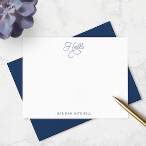 Personalized Hello Note Cards and Envelopes Stationery Set, Flat A2 Cards Personalized with Name, Choose Your Colors Set of 10 image 1