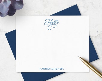 Personalized "Hello" Note Cards and Envelopes  Stationery Set, Flat A2 Cards Personalized with Name, Choose Your Colors | Set of 10