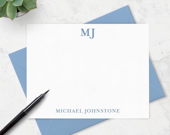 Monogrammed Note Cards for Men, Custom Stationery Set with Personalized Monogram and Name, Set of 10 Cards and Envelopes, Gift for Him