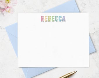 Personalized Pastel Rainbow Note Card Set: A2 or A7 Stationery