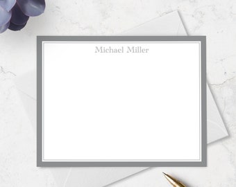 Stationery for Men with Border and Name, Simple Professional Business Note Card Stationary Set for Men, Choose Colors | Set of 10